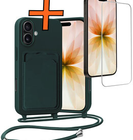 Nomfy Nomfy iPhone 17 Hoesje Pashouder met Koord Met Screenprotector - Donkergroen