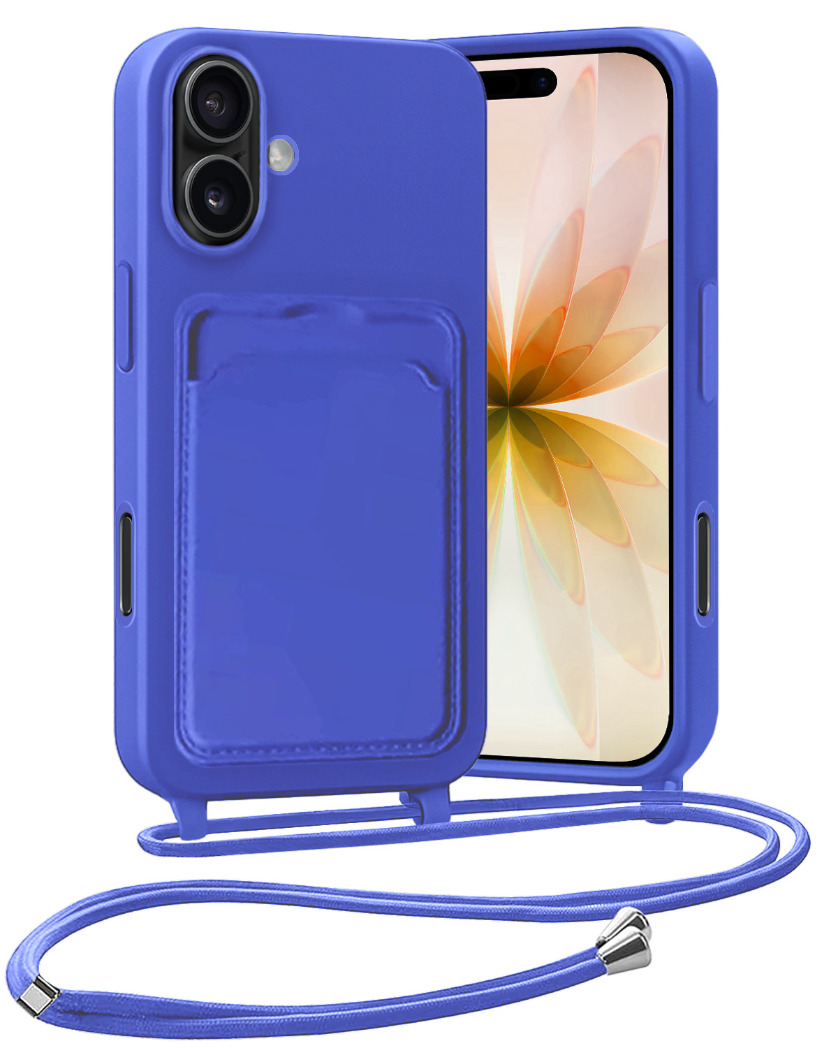 Nomfy Nomfy iPhone 17 Hoesje Pashouder met Koord - Fel Blauw
