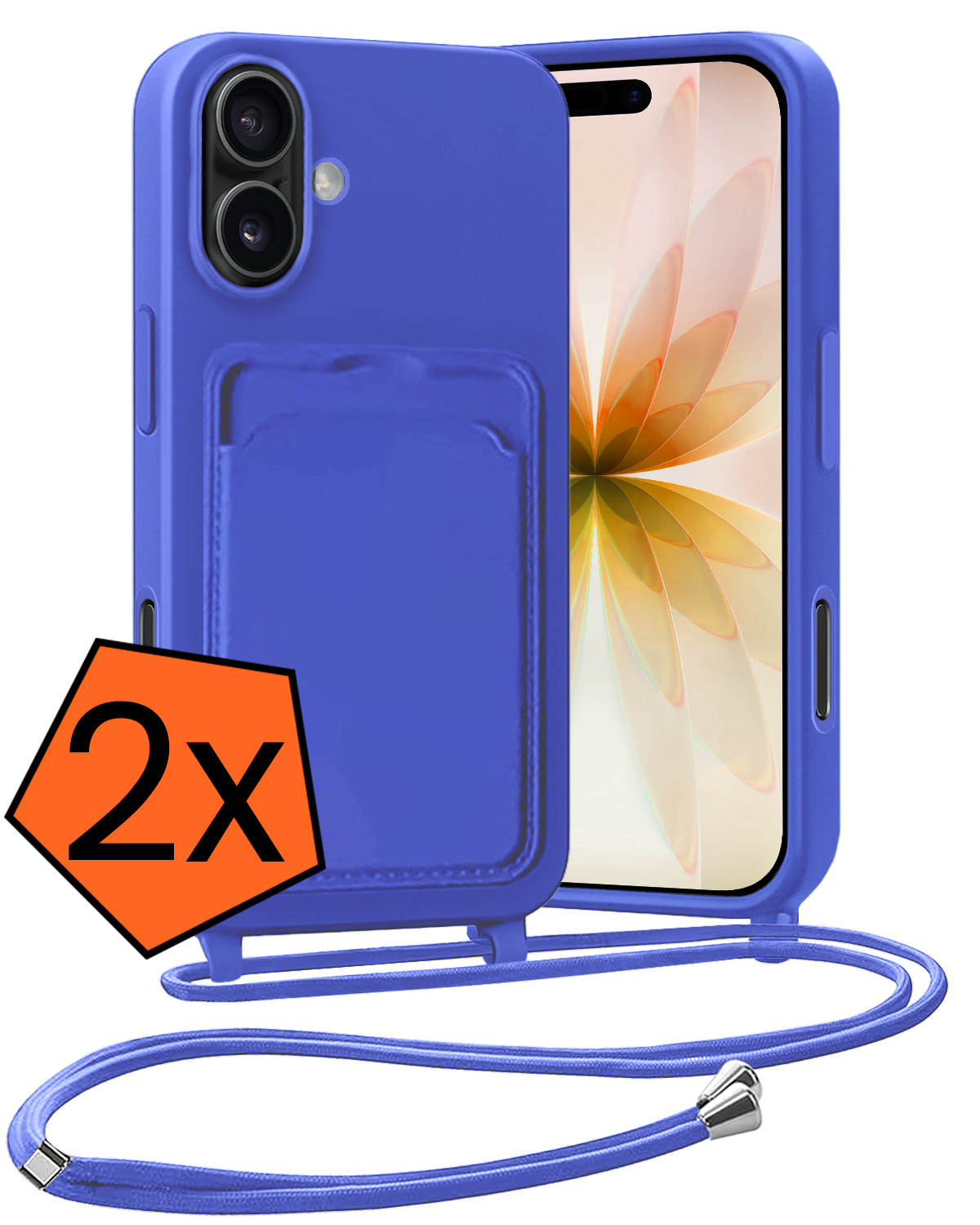 Nomfy Nomfy iPhone 17 Hoesje Pashouder met Koord - Fel Blauw - 2 PACK