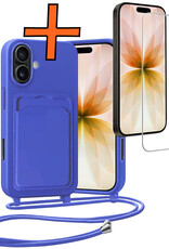 Nomfy Nomfy iPhone 17 Hoesje Pashouder met Koord Met Screenprotector - Fel Blauw