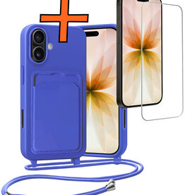 Nomfy Nomfy iPhone 17 Hoesje Pashouder met Koord Met Screenprotector - Fel Blauw