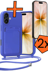 Nomfy Nomfy iPhone 17 Hoesje Pashouder met Koord Met 2x Screenprotector - Fel Blauw