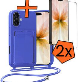 Nomfy Nomfy iPhone 17 Hoesje Pashouder met Koord Met 2x Screenprotector - Fel Blauw