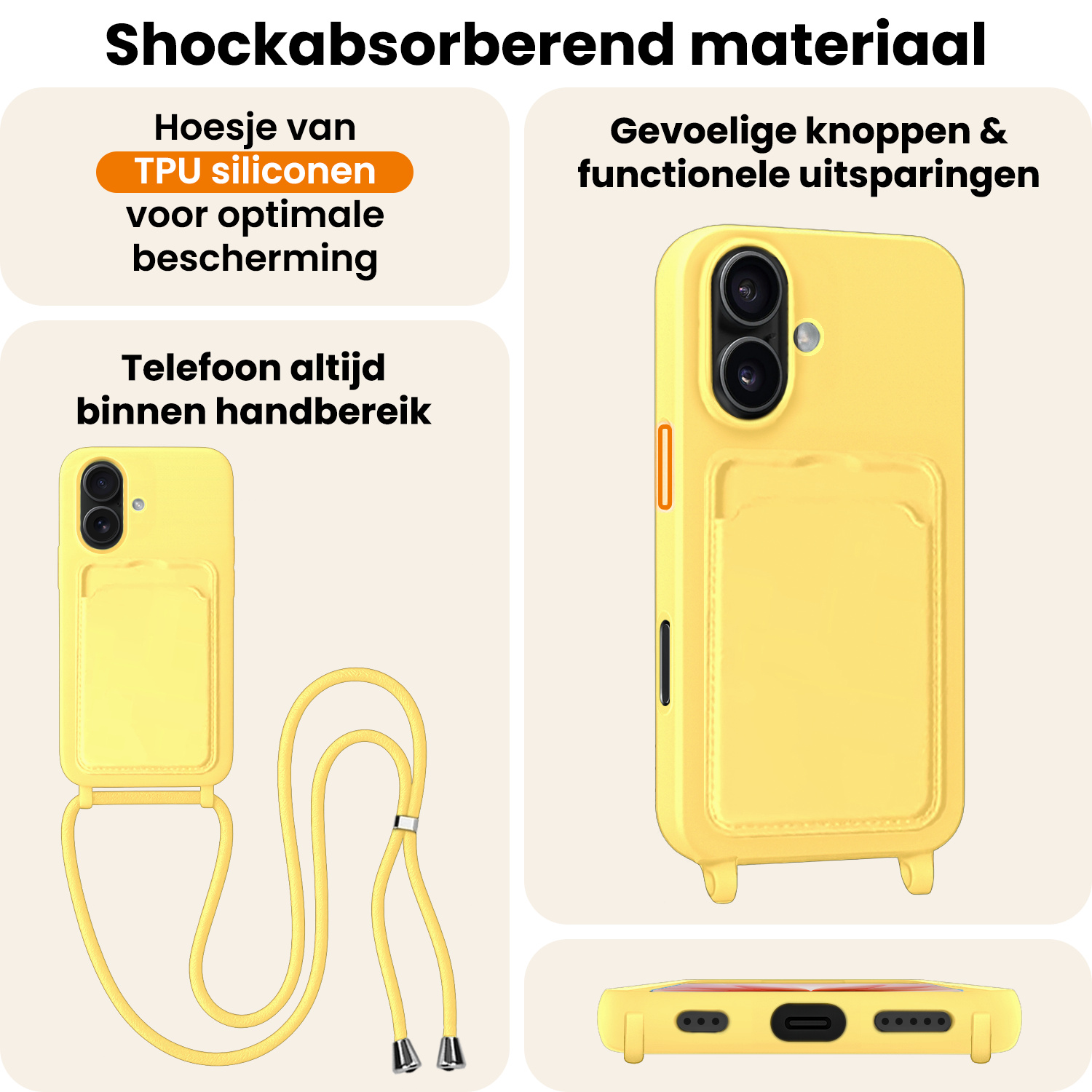 Nomfy Nomfy iPhone 17 Hoesje Pashouder met Koord - Geel