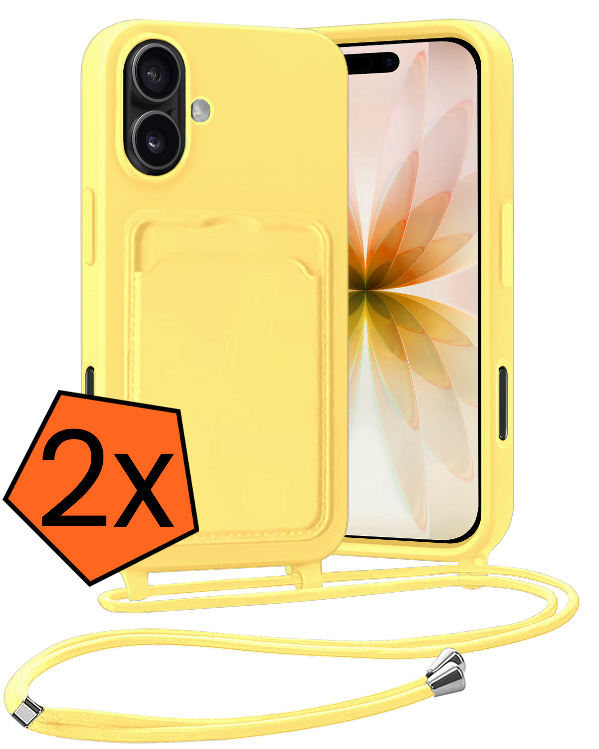 Nomfy Nomfy iPhone 17 Hoesje Pashouder met Koord - Geel - 2 PACK