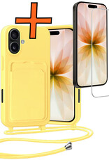 Nomfy Nomfy iPhone 17 Hoesje Pashouder met Koord Met Screenprotector - Geel
