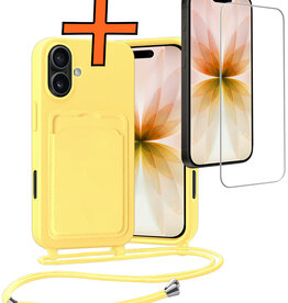 Nomfy Nomfy iPhone 17 Hoesje Pashouder met Koord Met Screenprotector - Geel