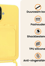 Nomfy Nomfy iPhone 17 Hoesje Pashouder met Koord Met Screenprotector - Geel