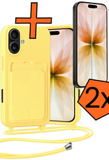 Nomfy Nomfy iPhone 17 Hoesje Pashouder met Koord Met 2x Screenprotector - Geel