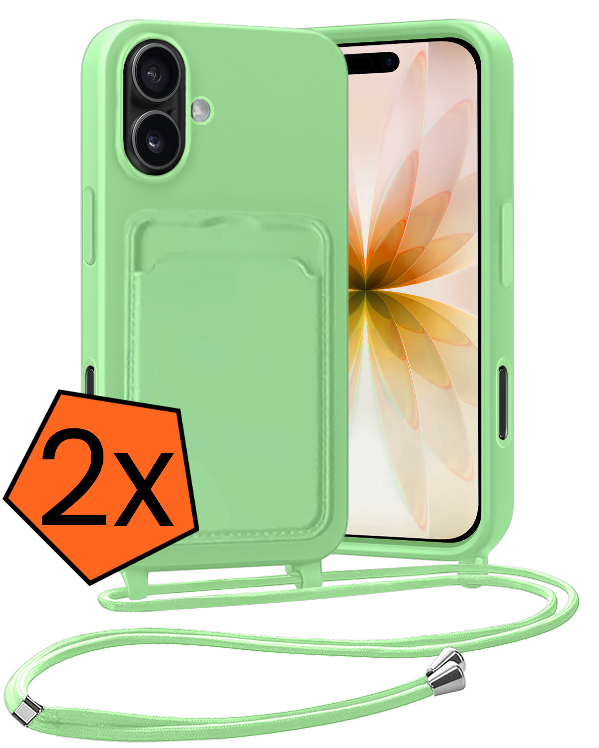 Nomfy Nomfy iPhone 17 Hoesje Pashouder met Koord - Groen - 2 PACK