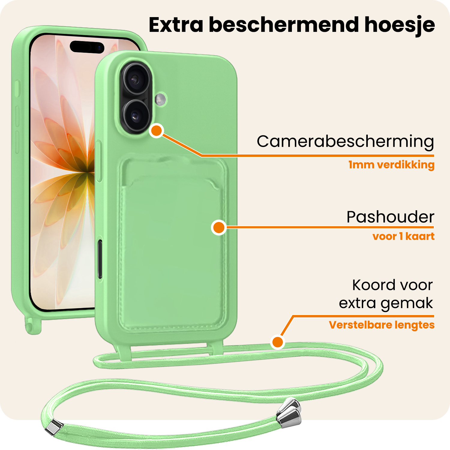 Nomfy Nomfy iPhone 17 Hoesje Pashouder met Koord - Groen - 2 PACK