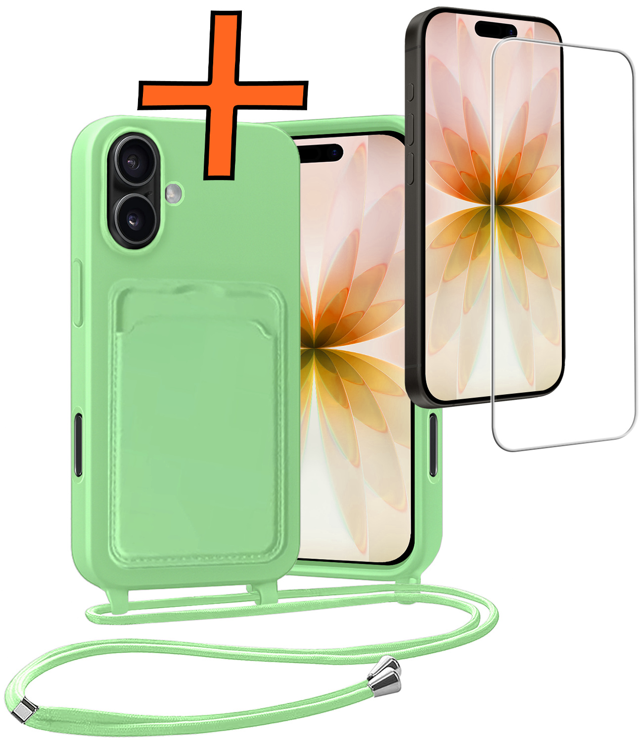 Nomfy Nomfy iPhone 17 Hoesje Pashouder met Koord Met Screenprotector - Groen