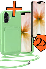 Nomfy Nomfy iPhone 17 Hoesje Pashouder met Koord Met 2x Screenprotector - Groen