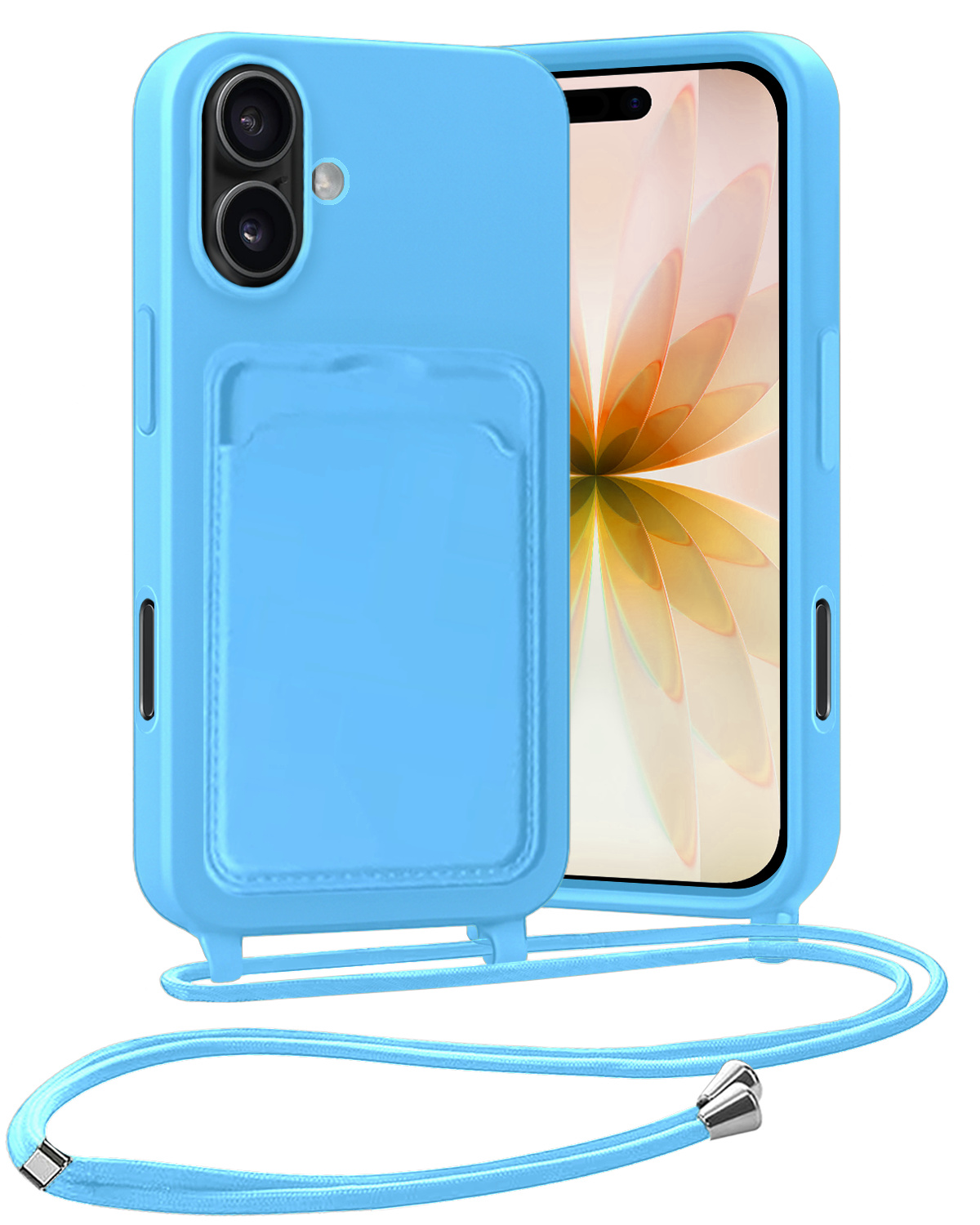 Nomfy Nomfy iPhone 17 Hoesje Pashouder met Koord - Lichtblauw