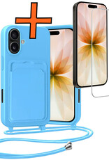 Nomfy Nomfy iPhone 17 Hoesje Pashouder met Koord Met Screenprotector - Lichtblauw
