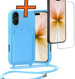 Nomfy Nomfy iPhone 17 Hoesje Pashouder met Koord Met Screenprotector - Lichtblauw