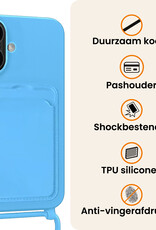 Nomfy Nomfy iPhone 17 Hoesje Pashouder met Koord Met Screenprotector - Lichtblauw