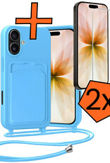 Nomfy Nomfy iPhone 17 Hoesje Pashouder met Koord Met 2x Screenprotector - Lichtblauw
