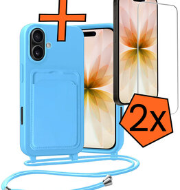 Nomfy Nomfy iPhone 17 Hoesje Pashouder met Koord Met 2x Screenprotector - Lichtblauw