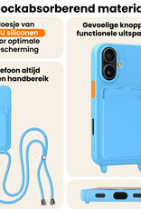 Nomfy Nomfy iPhone 17 Hoesje Pashouder met Koord Met 2x Screenprotector - Lichtblauw