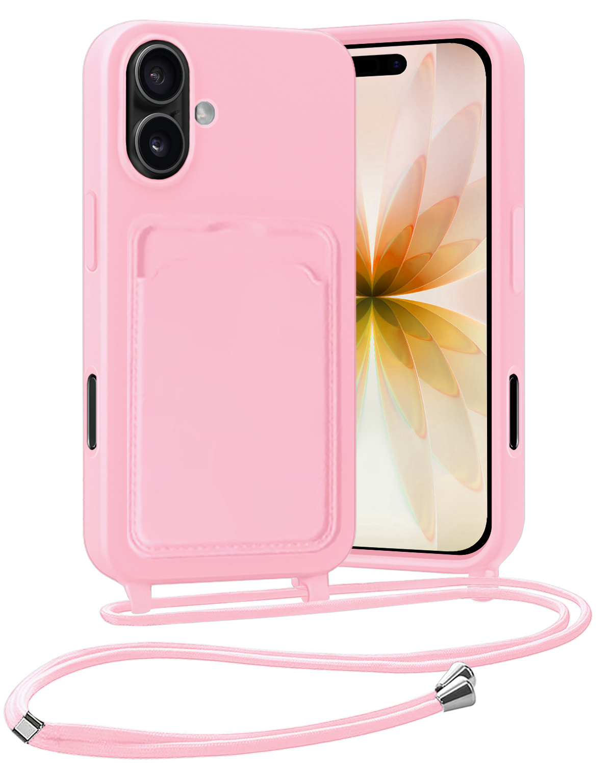 Nomfy Nomfy iPhone 17 Hoesje Pashouder met Koord - Lichtroze