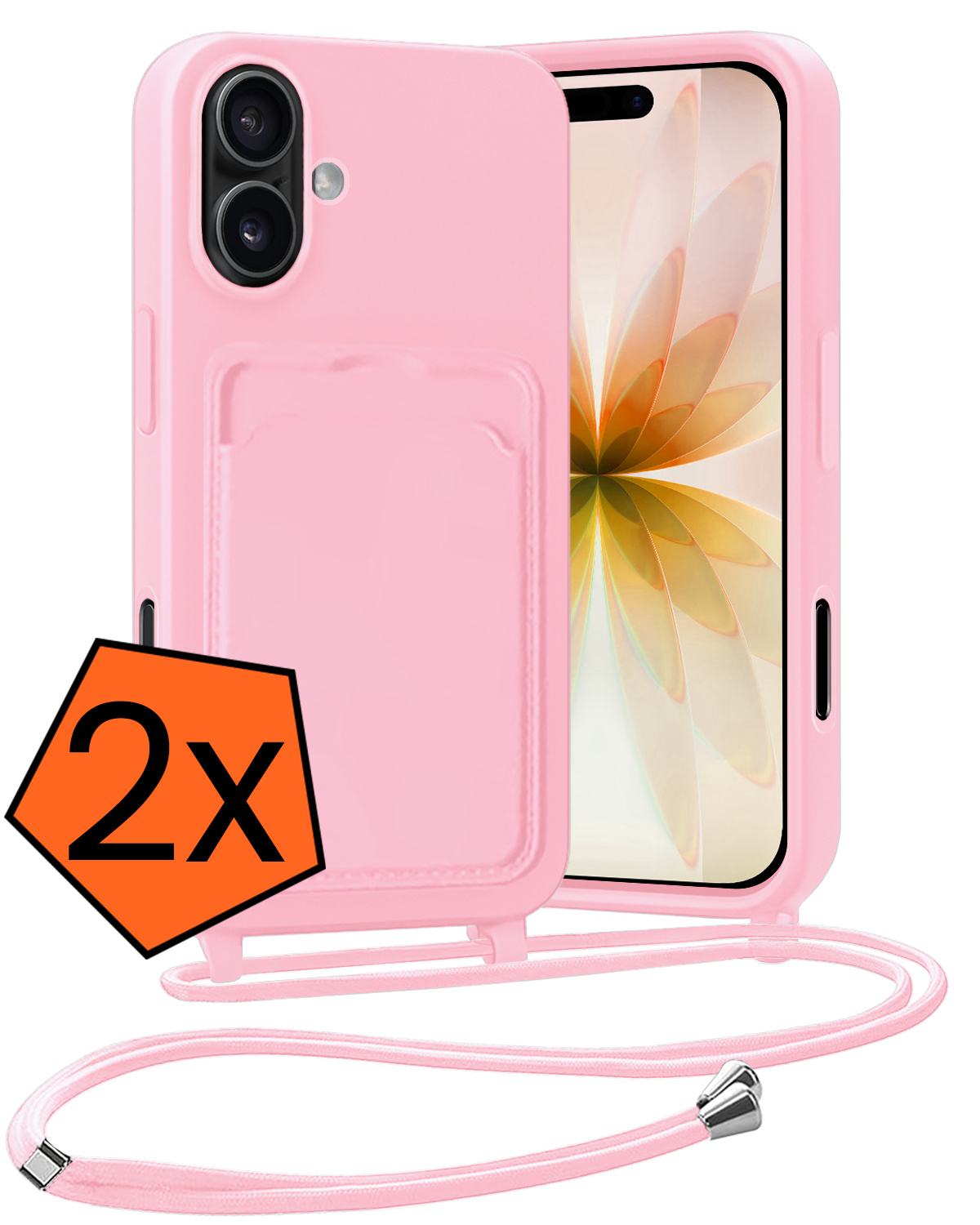 Nomfy Nomfy iPhone 17 Hoesje Pashouder met Koord - Lichtroze - 2 PACK