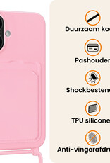Nomfy Nomfy iPhone 17 Hoesje Pashouder met Koord Met Screenprotector - Lichtroze