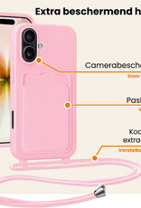 Nomfy Nomfy iPhone 17 Hoesje Pashouder met Koord Met Screenprotector - Lichtroze