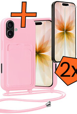 Nomfy Nomfy iPhone 17 Hoesje Pashouder met Koord Met 2x Screenprotector - Lichtroze