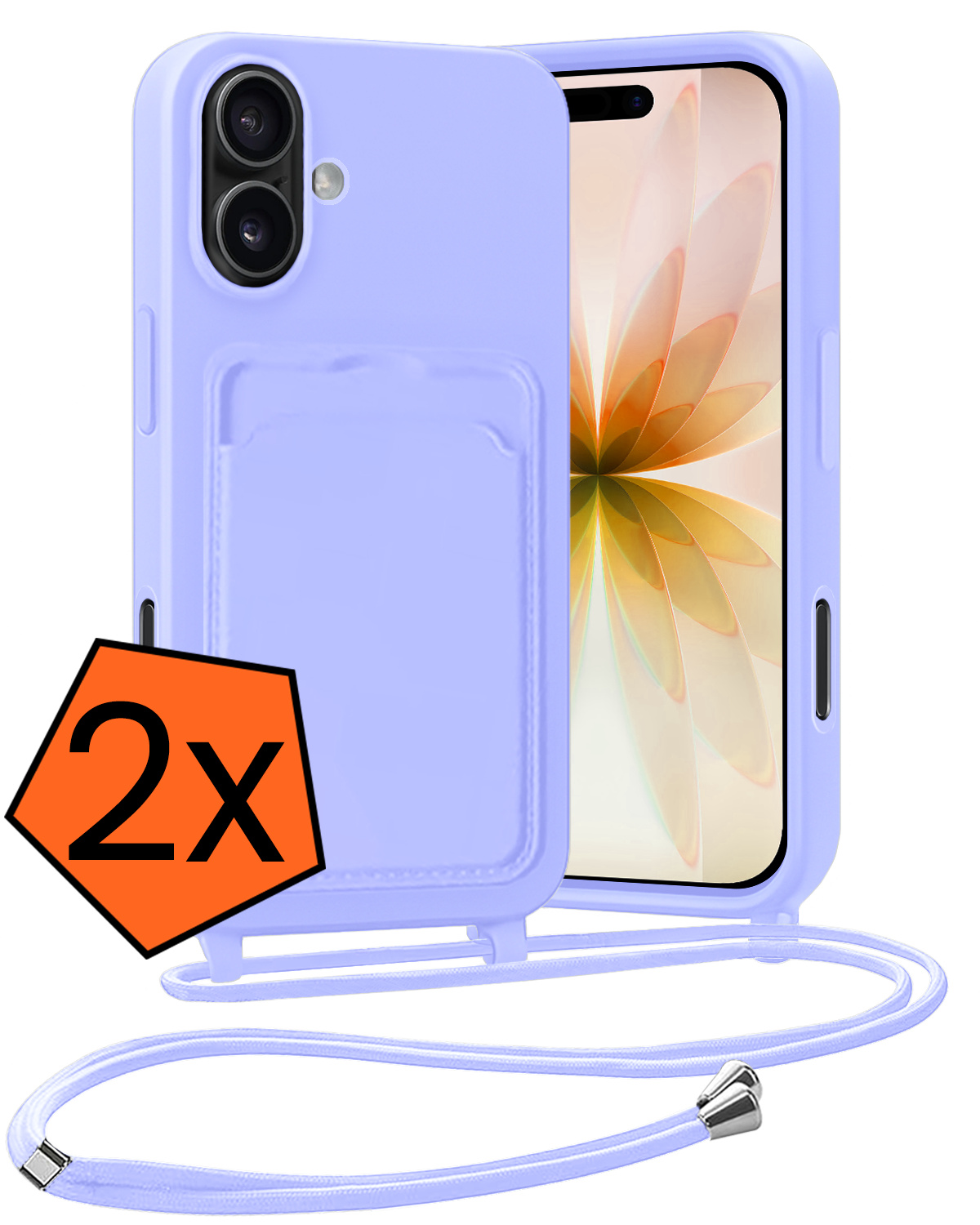Nomfy Nomfy iPhone 17 Hoesje Pashouder met Koord - Lila - 2 PACK