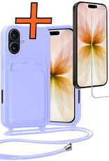 Nomfy Nomfy iPhone 17 Hoesje Pashouder met Koord Met Screenprotector - Lila