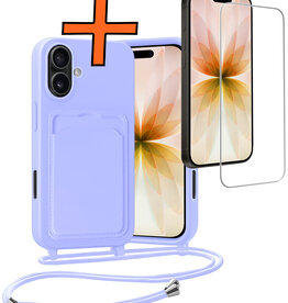 Nomfy Nomfy iPhone 17 Hoesje Pashouder met Koord Met Screenprotector - Lila