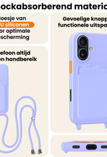 Nomfy Nomfy iPhone 17 Hoesje Pashouder met Koord Met Screenprotector - Lila