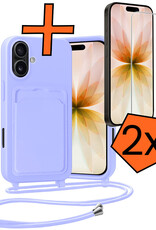Nomfy Nomfy iPhone 17 Hoesje Pashouder met Koord Met 2x Screenprotector - Lila