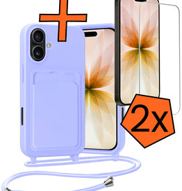 Nomfy Nomfy iPhone 17 Hoesje Pashouder met Koord Met 2x Screenprotector - Lila