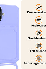 Nomfy Nomfy iPhone 17 Hoesje Pashouder met Koord Met 2x Screenprotector - Lila