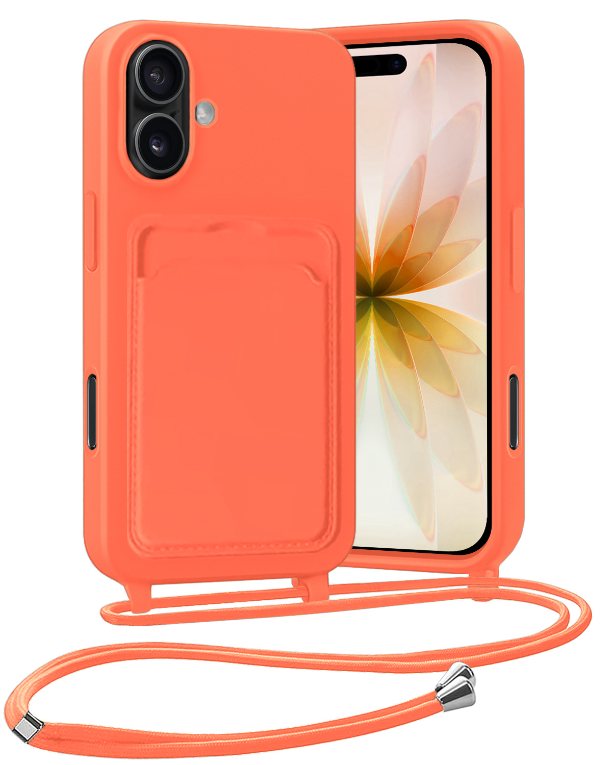 Nomfy Nomfy iPhone 17 Hoesje Pashouder met Koord - Papaya