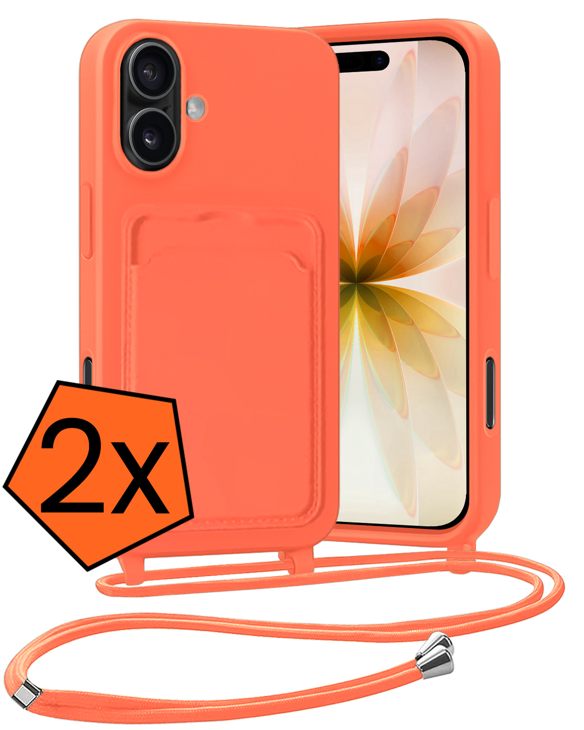 Nomfy Nomfy iPhone 17 Hoesje Pashouder met Koord - Papaya - 2 PACK