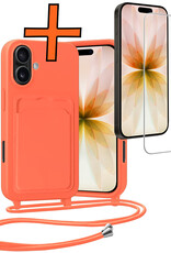 Nomfy Nomfy iPhone 17 Hoesje Pashouder met Koord Met Screenprotector - Papaya