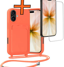 Nomfy Nomfy iPhone 17 Hoesje Pashouder met Koord Met Screenprotector - Papaya