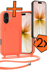Nomfy Nomfy iPhone 17 Hoesje Pashouder met Koord Met 2x Screenprotector - Papaya