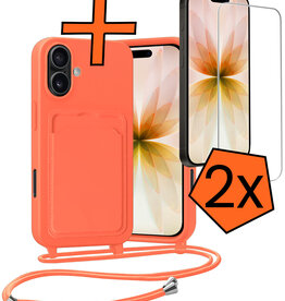 Nomfy Nomfy iPhone 17 Hoesje Pashouder met Koord Met 2x Screenprotector - Papaya