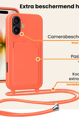 Nomfy Nomfy iPhone 17 Hoesje Pashouder met Koord Met 2x Screenprotector - Papaya