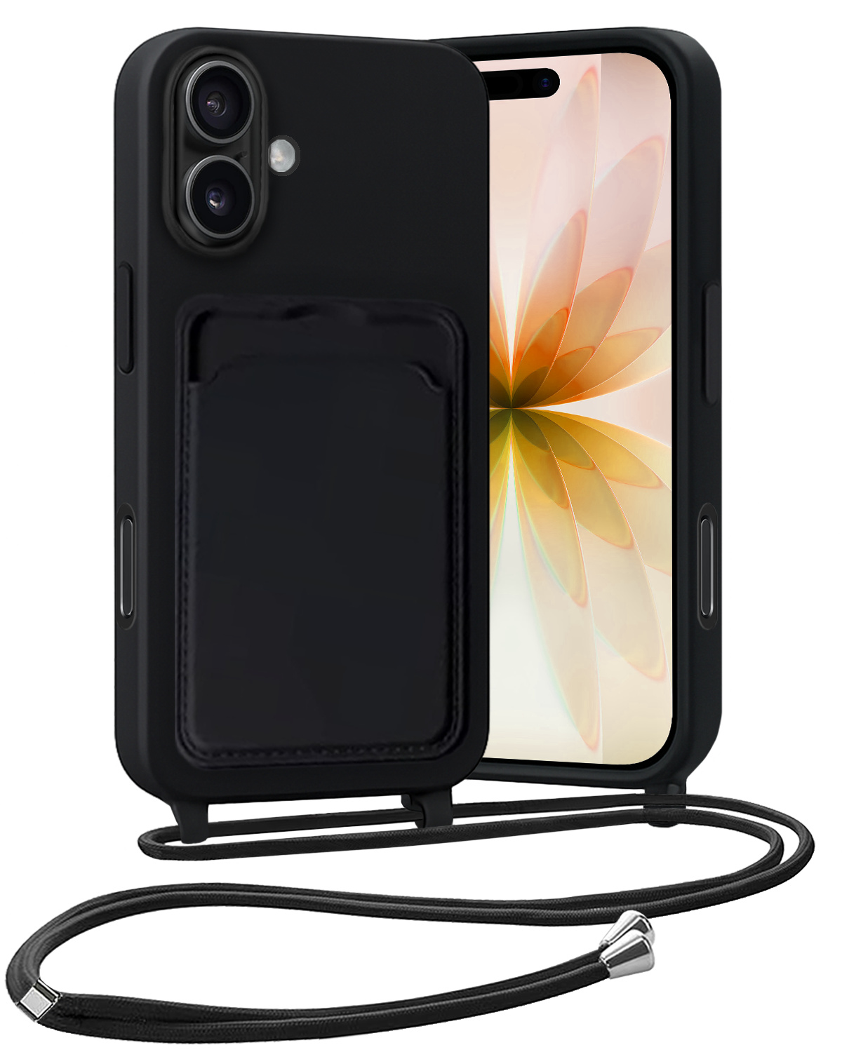 Nomfy Nomfy iPhone 17 Hoesje Pashouder met Koord - Zwart