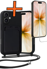 Nomfy Nomfy iPhone 17 Hoesje Pashouder met Koord Met Screenprotector - Zwart
