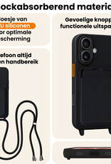 Nomfy Nomfy iPhone 17 Hoesje Pashouder met Koord Met Screenprotector - Zwart