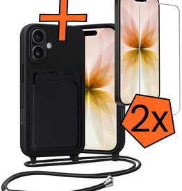 Nomfy Nomfy iPhone 17 Hoesje Pashouder met Koord Met 2x Screenprotector - Zwart