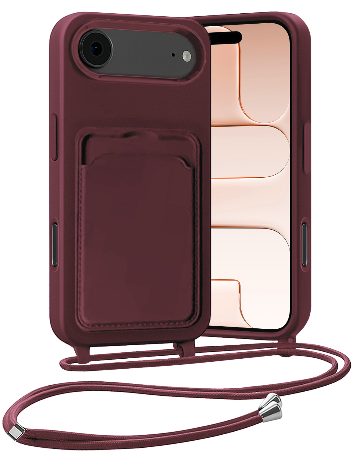 Nomfy Nomfy iPhone Air Hoesje Pashouder met Koord - Aubergine