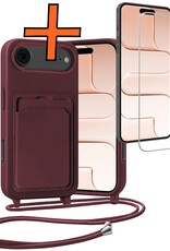 Nomfy Nomfy iPhone Air Hoesje Pashouder met Koord Met Screenprotector - Aubergine