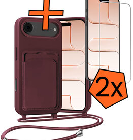 Nomfy Nomfy iPhone Air Hoesje Pashouder met Koord Met 2x Screenprotector - Aubergine